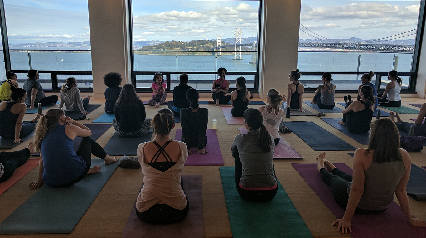 Employees doing yoga