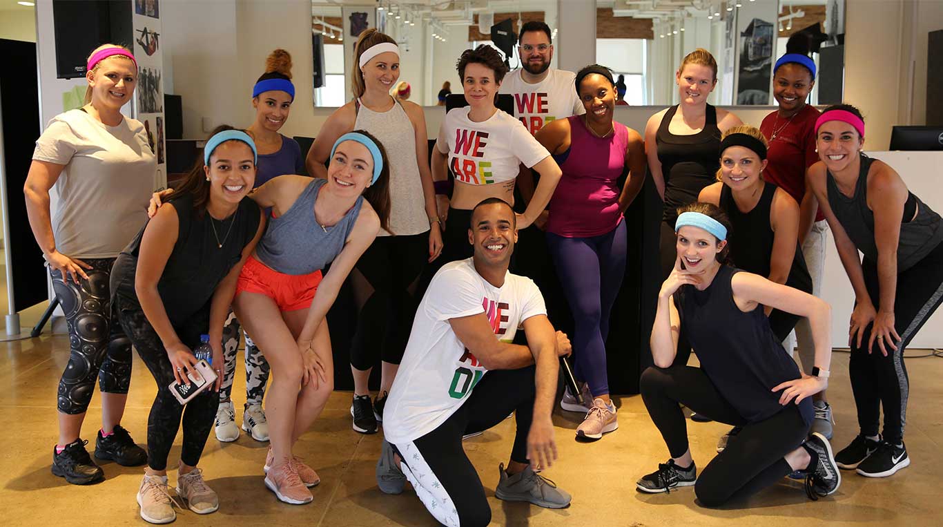 Employees Smiling after Cardio Class 